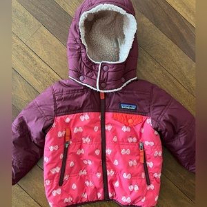 Patagonia Girls 2T Reversible Hooded Jacket - Twinkle Owls Range Pink